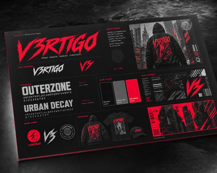 V3rtigo streetwear brand style sheet — made with White Line
